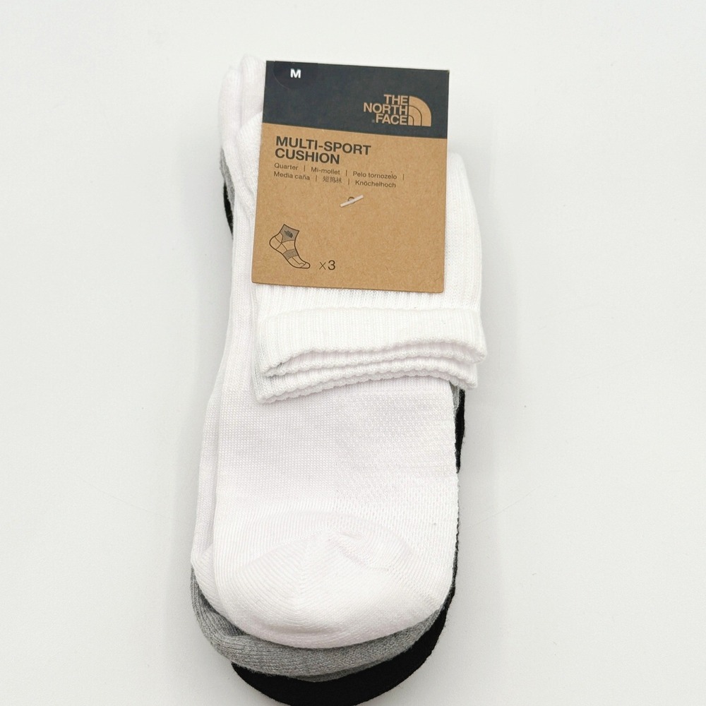 The North Face Cushion Quarter Socks / 3 PACK / Mens Size M (8.5 10) Blk Gry Wht